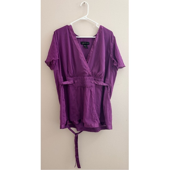5/$15 MUST BUNDLE Lane Bryant Deep Purple Wrap Blouse - Picture 1 of 4
